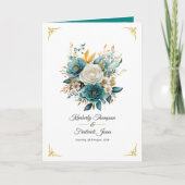 Blauwgroen en gouden Floral Wedding Programma (Voorkant)