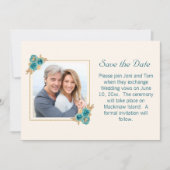 Blauwgroen en gouden Floral Wedding RSVP Save The Date (Voorkant)