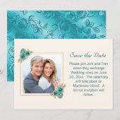 Blauwgroen en gouden Floral Wedding RSVP Save The Date (Voorkant / Achterkant)