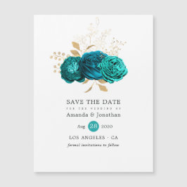  Blauwgroen en gouden Floral Wedding Save the Date Magnetische Uitnodiging