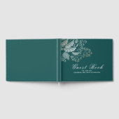Blauwgroen en gouden gebladerte Elegante bruiloft Gastenboek (Volledig)