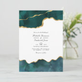 Blauwgroen en gouden geode agate QR-code RSVP Wedd Kaart (Staand voorkant)