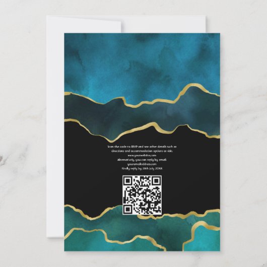 Blauwgroen en gouden geode Agate Stone QR Code RSV Kaart (Achterkant)