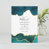 Blauwgroen en gouden geode Agate Stone Weddenfoto Kaart (Staand voorkant)