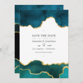 Blauwgroen en gouden geode Agate Stone Weddenfoto Save The Date (Voorkant / Achterkant)