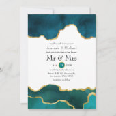 Blauwgroen en gouden geode geagate eenbruiloft kaart (Voorkant)