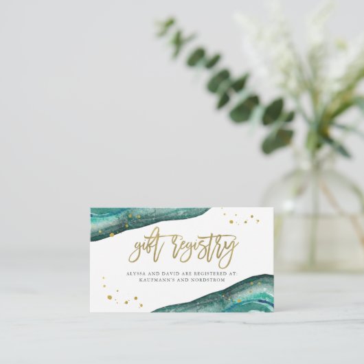 Blauwgroen en Gouden Geode | Invoegen geschenkregi Informatiekaartje (Staand voorkant)