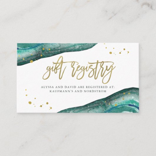 Blauwgroen en Gouden Geode | Invoegen geschenkregi Informatiekaartje (Voorkant)
