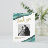 Blauwgroen en Gouden Geode Trouwfoto Dank u Briefkaart (Staand voorkant)