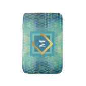 Blauwgroen en Gouden Geometrische Driehoek Om het  Badmat (Voorkant Verticaal)