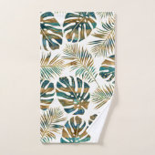 Blauwgroen en gouden gepatterde tropische bladeren bad handdoek (Handdoek)
