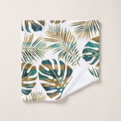 Blauwgroen en gouden gepatterde tropische bladeren bad handdoek (Wasdoekje)