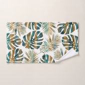 Blauwgroen en gouden gepatterde tropische bladeren bad handdoek (Handdoek)