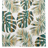 Blauwgroen en gouden gepatterde tropische bladeren douchegordijn (Voorkant)