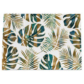 Blauwgroen en gouden gepatterde tropische bladeren groot cadeauzakje (Voorkant)