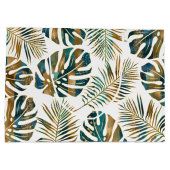 Blauwgroen en gouden gepatterde tropische bladeren groot cadeauzakje (Achterkant)