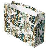 Blauwgroen en gouden gepatterde tropische bladeren groot cadeauzakje (Achterkant Gekanteld)
