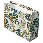 Blauwgroen en gouden gepatterde tropische bladeren groot cadeauzakje (Voorkant Gekanteld)