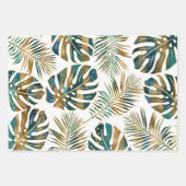 Blauwgroen en gouden gepatterde tropische bladeren inpakpapier vel (Voorkant 3)