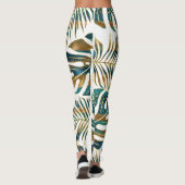Blauwgroen en gouden gepatterde tropische bladeren leggings (Achterkant)