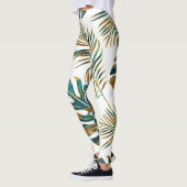 Blauwgroen en gouden gepatterde tropische bladeren leggings (Links)