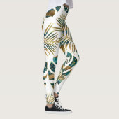 Blauwgroen en gouden gepatterde tropische bladeren leggings (Rechts)