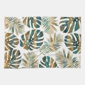 Blauwgroen en gouden gepatterde tropische bladeren theedoek (Horizontaal)