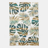 Blauwgroen en gouden gepatterde tropische bladeren theedoek (Verticaal)