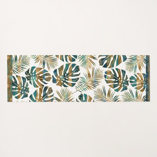 Blauwgroen en gouden gepatterde tropische bladeren yogamat (Achterkant (horizontaal))