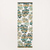 Blauwgroen en gouden gepatterde tropische bladeren yogamat (Achterkant)