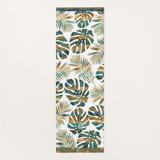 Blauwgroen en gouden gepatterde tropische bladeren yogamat (Achterkant)