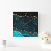 Blauwgroen en gouden gepersonaliseerde vierkant-wa vierkante klok (Huis)