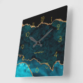 Blauwgroen en gouden gepersonaliseerde vierkant-wa vierkante klok (Hoek)