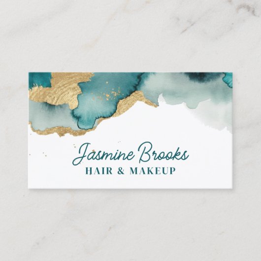 Blauwgroen en gouden glam-Waterverf Visitekaartje (Voorkant)