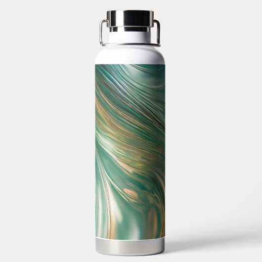 Blauwgroen en gouden glasachtige wervelingen waterfles (Achterkant)