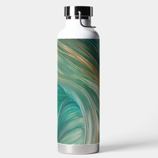 Blauwgroen en gouden glasachtige wervelingen waterfles (Links)