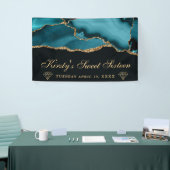 Blauwgroen en gouden Glitter Agaat Sweet Sixteen Spandoek (Beurs)