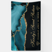 Blauwgroen en gouden Glitter Agaat Sweet Sixteen Spandoek (Verticaal)