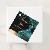 Blauwgroen en gouden Glitter Dress Glam Rozen Quin Bedankjes Labels (In situ)