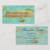 Blauwgroen en Gouden Glitter en Sparkle Marmer Visitekaartje (Voorkant / Achterkant)