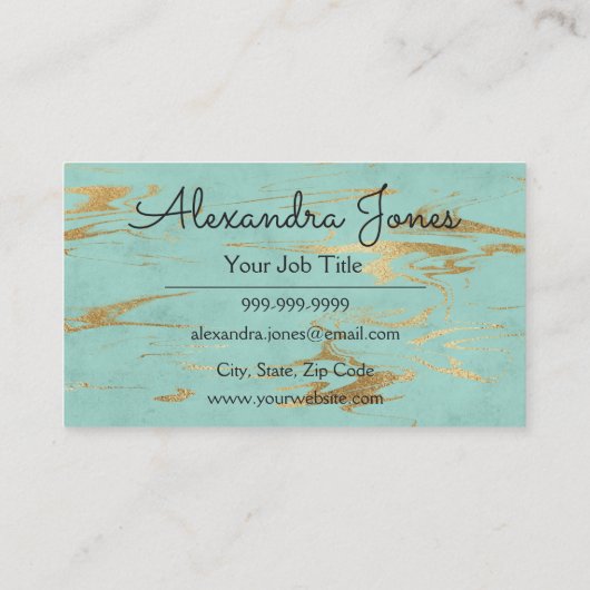 Blauwgroen en Gouden Glitter en Sparkle Marmer Visitekaartje (Achterkant)