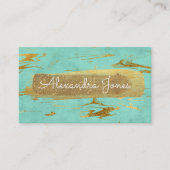 Blauwgroen en Gouden Glitter en Sparkle Marmer Visitekaartje (Voorkant)