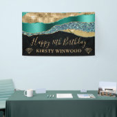 Blauwgroen en gouden Glitter Glam Edge Sweet Sixte Spandoek (Beurs)
