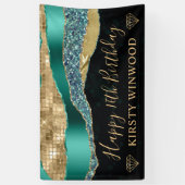 Blauwgroen en gouden Glitter Glam Edge Sweet Sixte Spandoek (Verticaal)