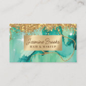 Blauwgroen en gouden Glitter Glam-Waterverf Visitekaartje (Voorkant)