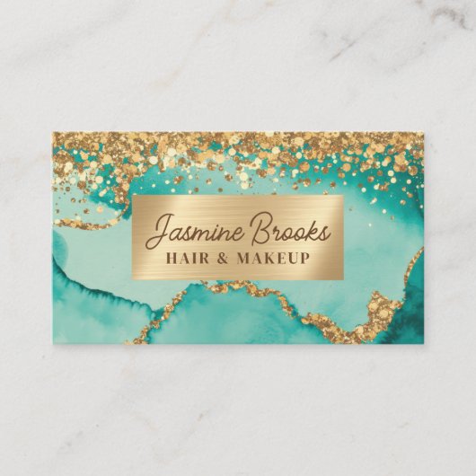 Blauwgroen en gouden glitter glamour visitekaartje (Voorkant)