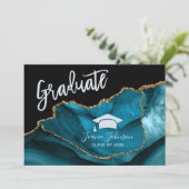 Blauwgroen en gouden Glitter Graduation Party Uitn Aankondiging (Staand voorkant)