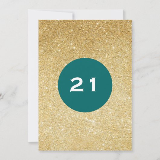Blauwgroen en gouden Glitter Surprise Party Verjaa Kaart (Achterkant)