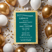 Blauwgroen en gouden Glitter Surprise Party Verjaa Kaart