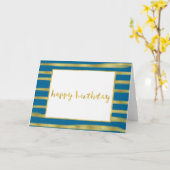 Blauwgroen en gouden Glitz Stripes Verjaardag Kaart (Gele Bloem)